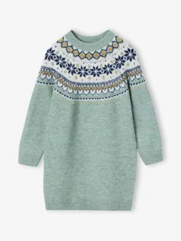 Vertbaudet Strickkleid mit Glitzereffekt Mädchen 43% Recycling-Polyester GRS-zertifiziert salbei – Produktbild 1 von 1