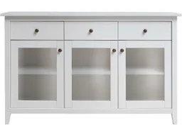 Sideboard "Solvita" mit 3 Glastüren, 3 SL, B 144 x T 40 x H 91 cm, Kiefer weiß – Produktbild 1 von 1