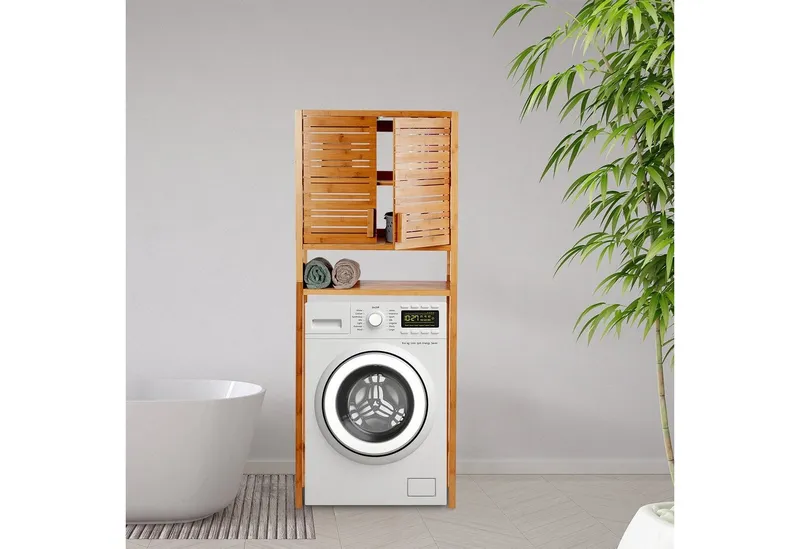 RELAXDAYS RELAXDAYS Waschmaschinenumbauschrank Waschmaschinenschrank Bambus (1-St), Braun, – Produktbild 2 von 5