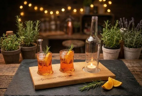 Portia by Callidus Designs Portia by Callidus Designs Aperitivo Bar Servierbrett aus Eiche mit Naturkante mit Glasmulden – Produktbild 8 von 8