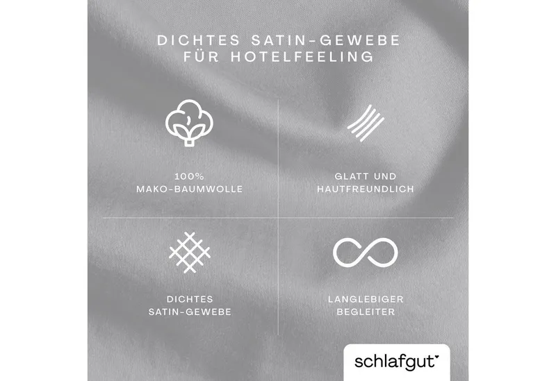 Schlafgut Schlafgut Kissenbezug Premium Kissenhülle Woven Satin, 100% Baumwolle, (1 Stück), Ton-in-Ton Reißverschluss, Fadendichte von 300tc, Uni, OEKO Tex, Grau, – Produktbild 3 von 8
