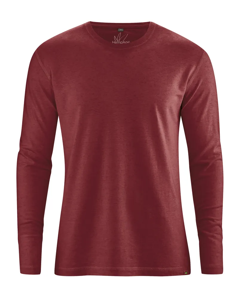 HempAge Hempage Herren vegan Langärmliges Basic-Shirt In Kastanienbraun, Braun, – Produktbild 1 von 2