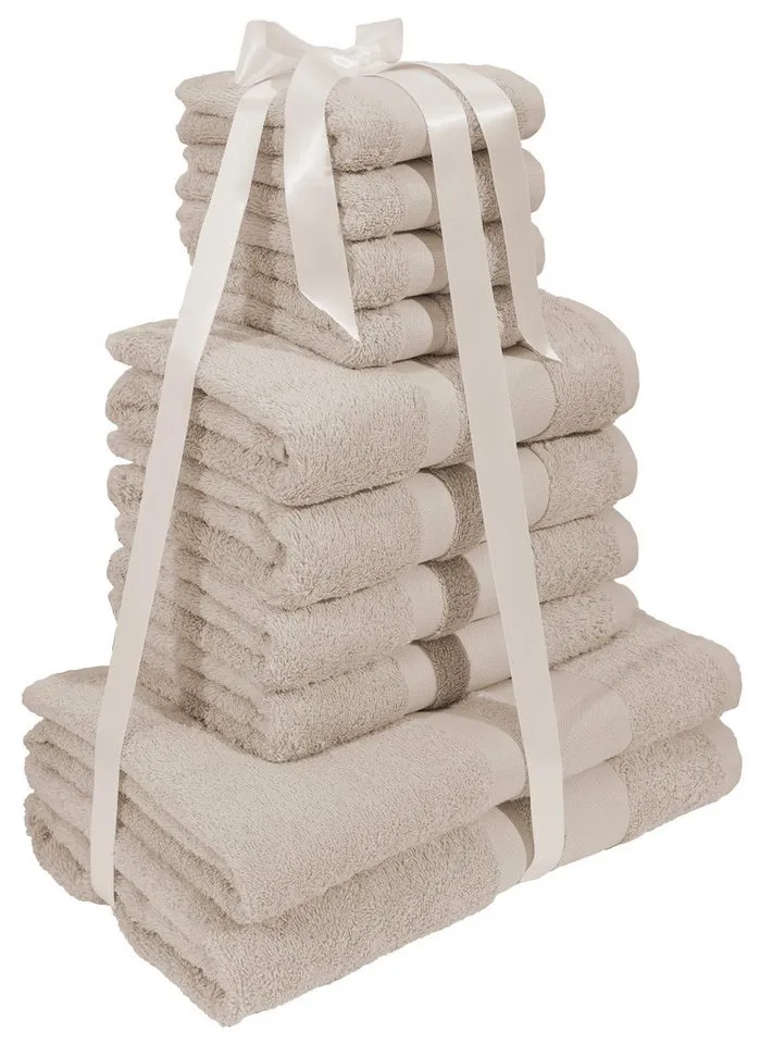 OTTO home Handtuch Set Vanessa, 10-tlg Handtuch-Set, weich, in Standard- und Premium-Qualität, Walkfrottee (Set, 10-St), 100% Baumwolle, Duschtücher, Handtücher, Gästetücher, mit Bordüre, Beige, – Produktbild 7 von 8