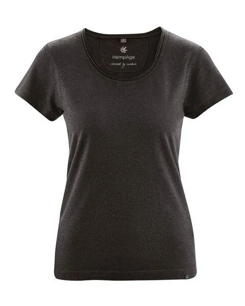 HempAge HempAge Damen T-Shirt mit Rollsaum Hanf/Bio-Baumwolle, Black(schwarz), – Produktbild 1 von 3
