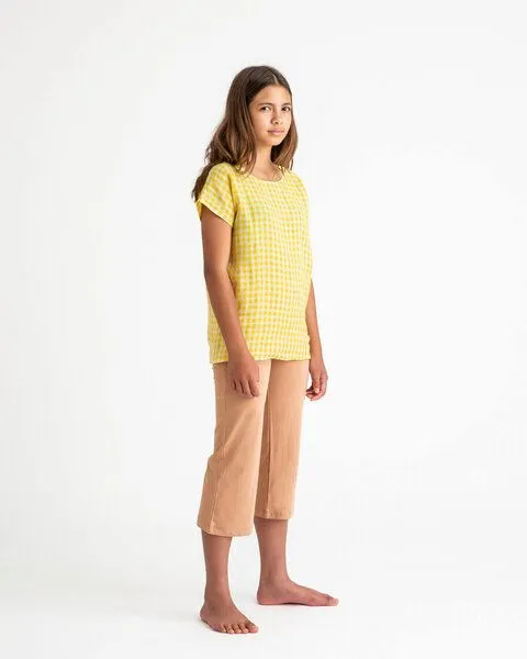 MATONA Matona Leichtes T-Shirt für Kinder aus Leinen / Easy T-Shirt, Yellow gingham, – Produktbild 3 von 4
