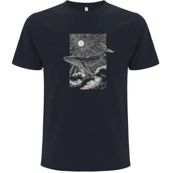 Spreecult Spreecult LineArt - Sonne Wal - Bio und Fair - Männer Unisex T-Shirt - whale in the sky, Grau, – Produktbild 1 von 2
