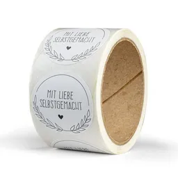 Fines Papeterie Fines Papeterie 50 Aufkleber SELBSTGEMACHT 4cm rund auf Rolle Recyclingpapier und Kraftpapier – Produktbild 1 von 1