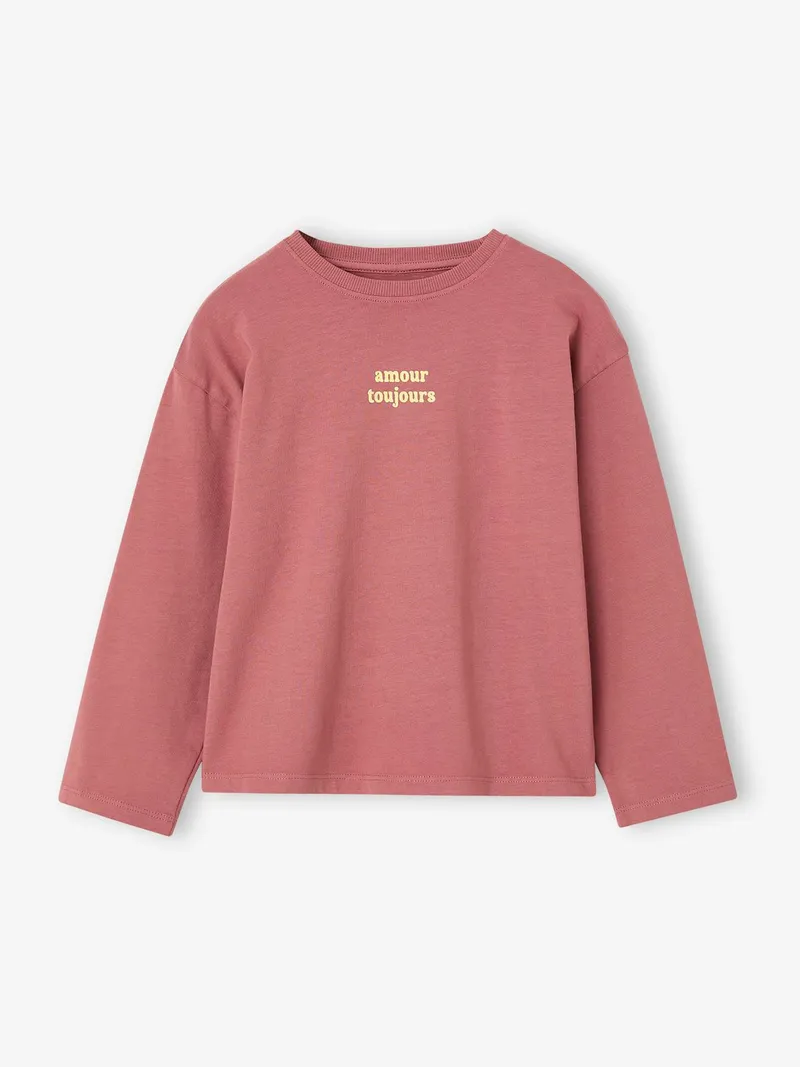 Vertbaudet Shirt mit Schriftzug Mädchen BASIC, Altrosa, – Produktbild 1 von 3
