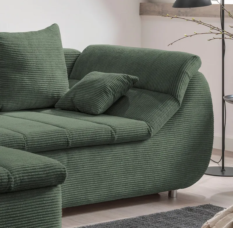 Home affaire Ecksofa Imola, bequem, aktuelle Steppung im Sitz, L-Form, Breite 270cm, wahlweise mit Bettfunktion, Grün, – Produktbild 1 von 5