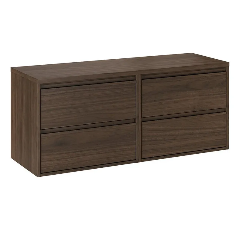 Lomadox Waschbeckenschrank VERZUOLO-56-WALNUT 120 cm breit in Walnuss, wandhängend, grifflos, Braun, – Produktbild 1 von 5
