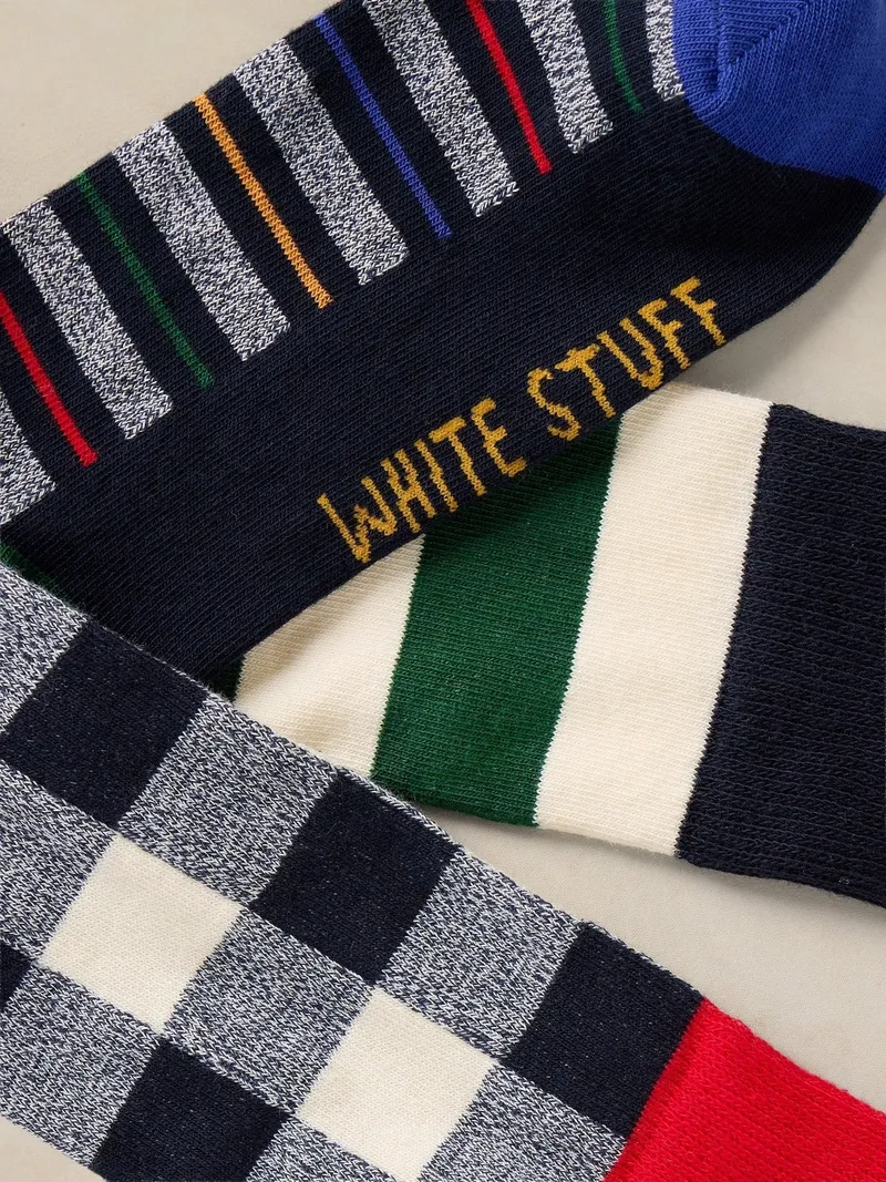White Stuff 3er-Pack gemusterte Socken - 41-43, Marineblau multi, – Produktbild 2 von 2