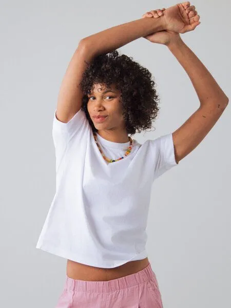 Honest Basics Honest Basics Damen Flügelärmeln T-Shirt aus Bio- und recycelter Baumwolle, Weiss, – Produktbild 1 von 4