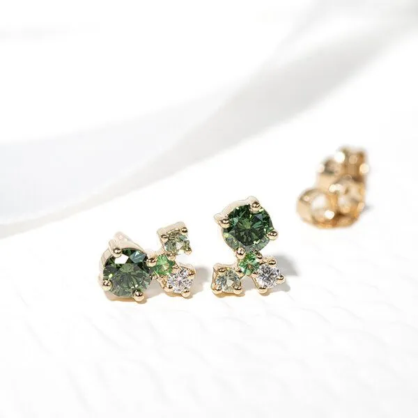 Eppi Eppi Grüne Cluster-Ohrringe mit grünen Diamanten und Edelsteinen Kerrie, Weiss, – Produktbild 3 von 4
