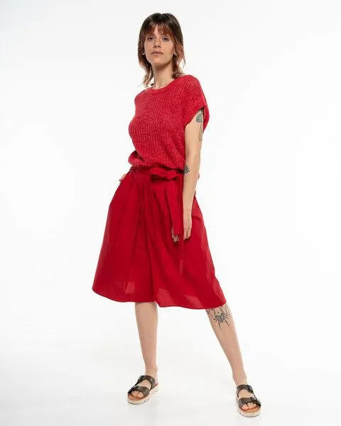 Alma & Lovis Alma & Lovis Elegant-sportiver Midi-Rock aus Organic Cotton | Popeline Skirt, Tango (rot), – Produktbild 4 von 4