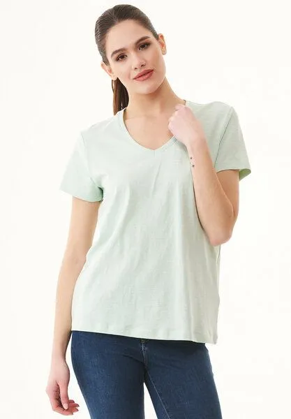 ORGANICATION ORGANICATION Damen Basic T-Shirt aus Bio-Baumwolle mit V-Ausschnitt, Aqua green, – Produktbild 1 von 4