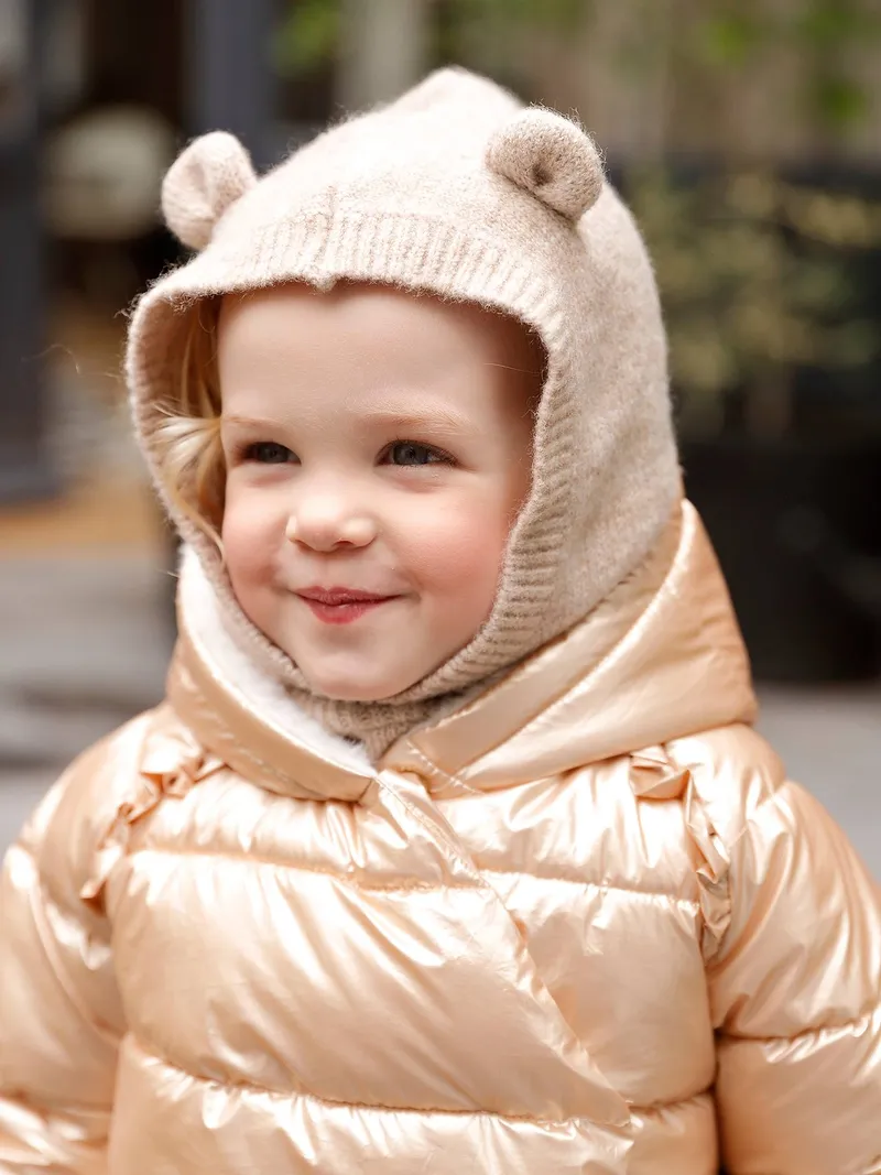 Vertbaudet Mädchen Baby Schalmütze mit Teddyohren, Beige meliert, – Produktbild 3 von 4