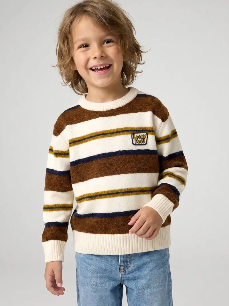 Vertbaudet Vertbaudet Pullover Jungen Langarm, Hellbraun, – Produktbild 2 von 4