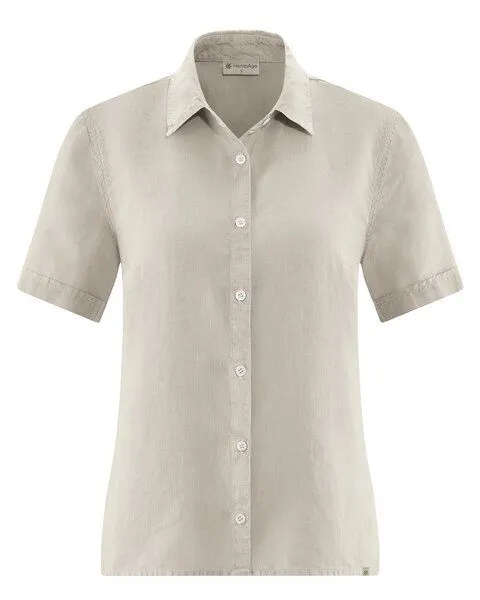 HempAge HempAge Kurzarmbluse Damen 100% Hanf, Distel (beige), – Produktbild 3 von 4