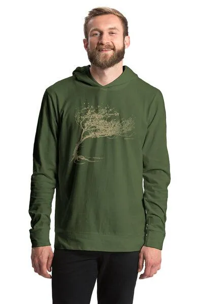 Peaces.bio - handbedruckte Biomode Peaces.bio - handbedruckte Biomode Bio-Jersey-Kapuzensweater Unisex "Windy Tree", Waldgrün, – Produktbild 2 von 2