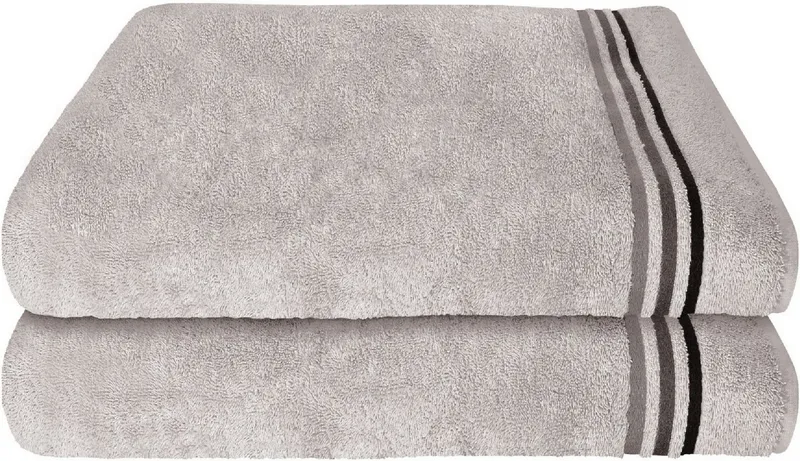 Schiesser Schiesser Duschtücher Skyline Color aus 100 % Baumwolle mit eleganter Streifenbordüre, Frottier (Set, 2-St), OEKO-TEX® MADE IN GREEN, Grau, – Produktbild 2 von 6