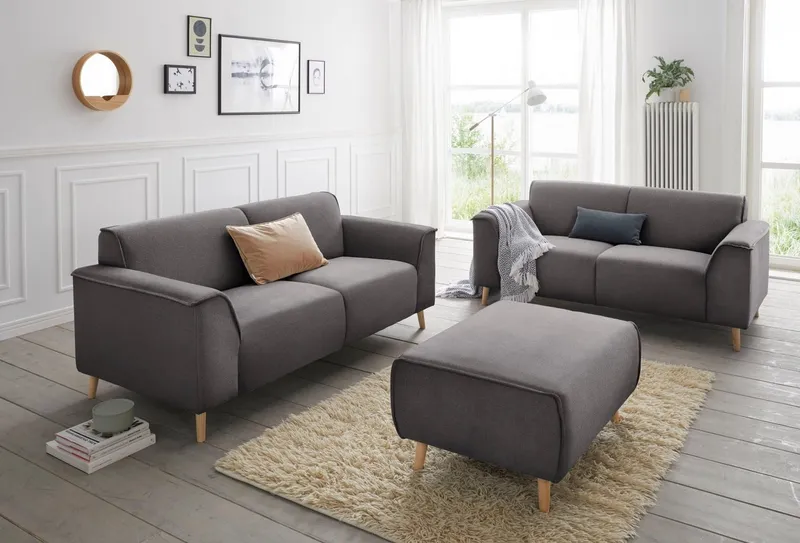 Home affaire 2-Sitzer Janek Scandic Design, elegant und zeitlos, mit Federkern und Keder in scandinavischem Design, Schwarz, – Produktbild 2 von 5