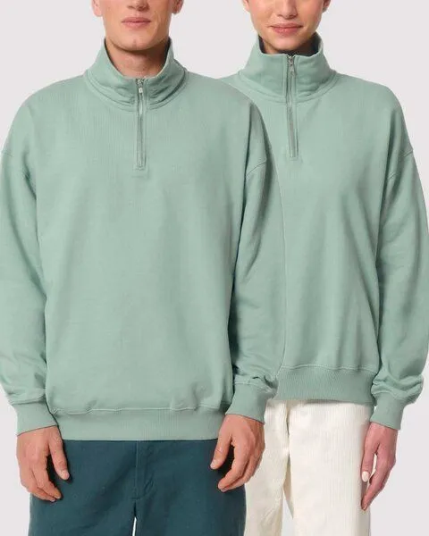 YTWOO YTWOO Oversized Sweatshirt mit kurzem Reißverschluss aus reiner Bio-Baumwolle; Unisex Troyer, Hellgrün, – Produktbild 1 von 4