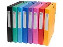 Exacompta 8 Exacompta Archivboxen, Colorspan-Karton, 600 g/m², DIN A4, Gummizug, RB 25 mm, sortiert – Produktbild 1 von 1