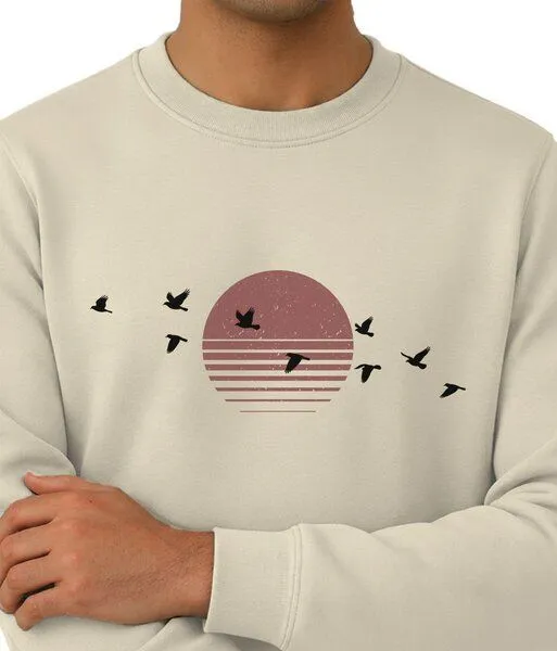 Spreecult Spreecult Sonne und Vögel - Unisex Sweatshirt - Bio und Fair - Natur Nacht Berge Wasser, Natural, – Produktbild 2 von 4