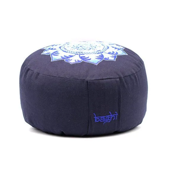 BAGHI BAGHI Meditationskissen rund mit OM Mandala Bestickung, Tintenblau (blau), – Produktbild 3 von 4