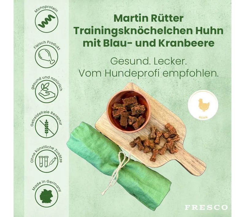 Fresco Dog Martin Rütter Trainingsknöchelchen 1kg, Hunde Leckerli Huhn mit Blaubeeren & Kranbeeren, Snack für: Hunde, getreidefrei, zuckerfrei, hoher Fleischanteil – Produktbild 2 von 5