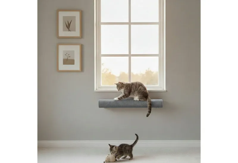 eyepower Kratzbaum zur Wandmontage - 60 cm Wandkratzbaum für Katzen - Sisal Kratzstamm, Sisalstamm Wand - Katzenkratzbaum platzsparend - Kletterwand Katze, Grau, – Produktbild 5 von 5