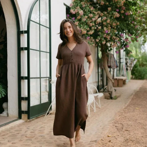 NORDLICHT NORDLICHT Musselin Kleid Alma Lang aus 100% Bio-Baumwolle, Braun, – Produktbild 3 von 4