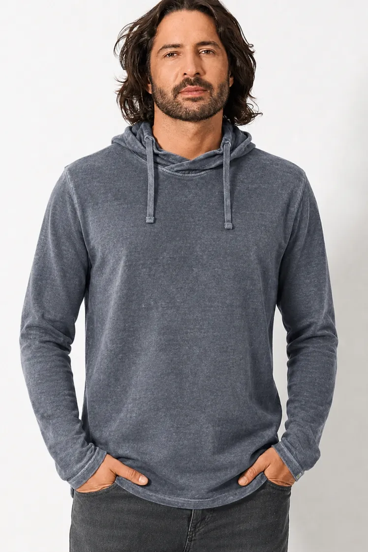 HempAge Hempage Herren vegan Kapuzen-T-Shirt In Schiefergrau, Grau, – Produktbild 2 von 2