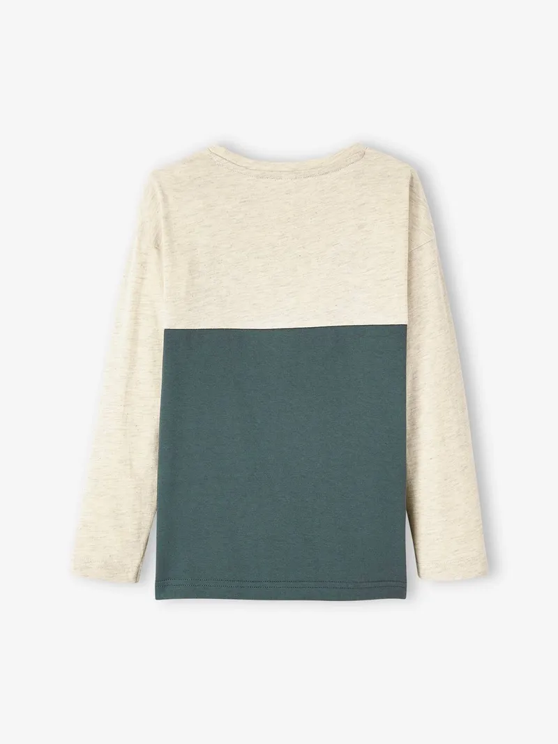 Vertbaudet Jungen Langarmshirt Colorblock, Hellbeige/salbei, – Produktbild 2 von 3