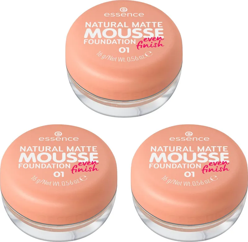 Essence Foundation NATURAL MATTE MOUSSE, 3er Pack, mit Clean-Beauty-Textur, Beige, – Produktbild 1 von 5