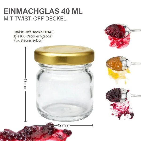 mikken mikken 10 kleine Einmachgläser 40 ml mit Schraubdeckel, Gold, – Produktbild 3 von 4