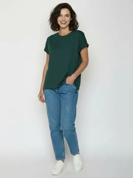GreenBomb GREENBOMB Basic Loony - Sportliches T-Shirt aus Bio-Baumwolle mit Rollup Sleeve / GOTS / Fair & Vegan, Türkis (petrolgrün), – Produktbild 3 von 4