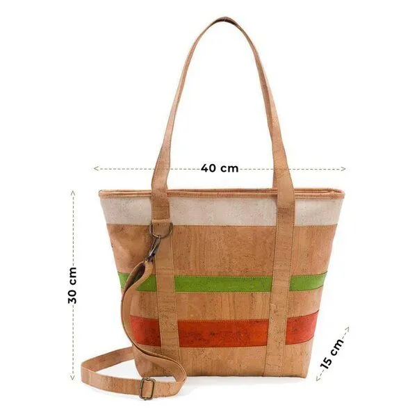 Kork-Deko Kork-Deko Kork-Handtasche (großer Shopper) in beige-grün-rot – Produktbild 2 von 6