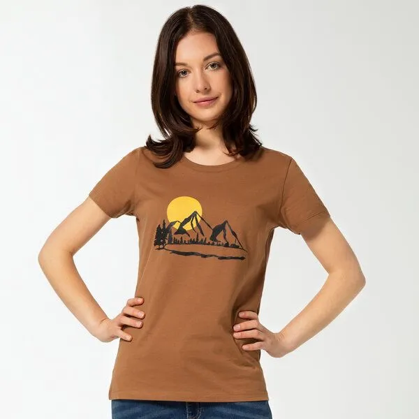 Spangeltangel Spangeltangel T-Shirt "Bergluft", Berge, Siebdruck, für Frauen, Berglandschaft, bedruckt, Biobaumwolle, Caramel, – Produktbild 3 von 3