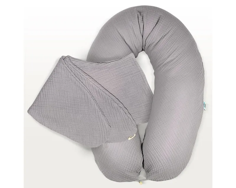 SEI Design Stillkissenbezüge Bezüg für Stillkissen Lagerungskissen Seitenschläferkissen 190x30 cm, Bio Baumwolle, Grau, – Produktbild 2 von 5