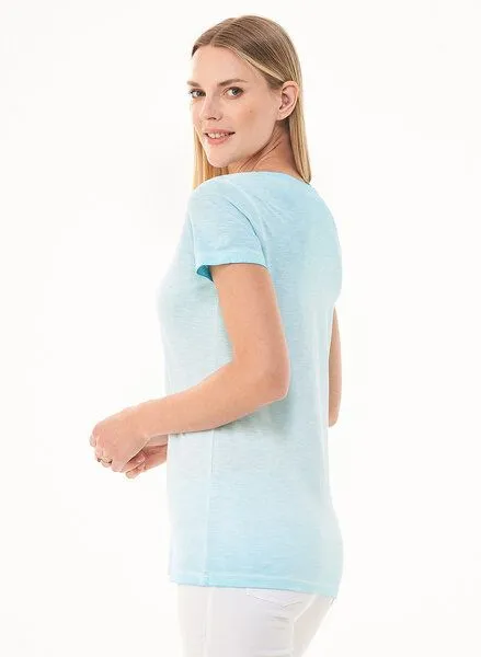 ORGANICATION ORGANICATION Cold Pigment Dyed T-Shirt aus Bio-Baumwolle mit Fahrrad-Print, Blau(mint), – Produktbild 3 von 4