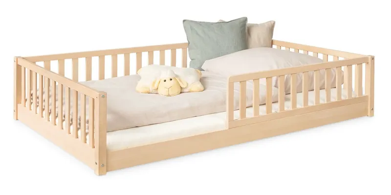 Ehrenkind Kinderbett Bodenbett Livo aus massivem Buchenholz mit Rausfallschutz (FSC® zertifizert), in verschiedenen Ausführungen, Beige, – Produktbild 2 von 5