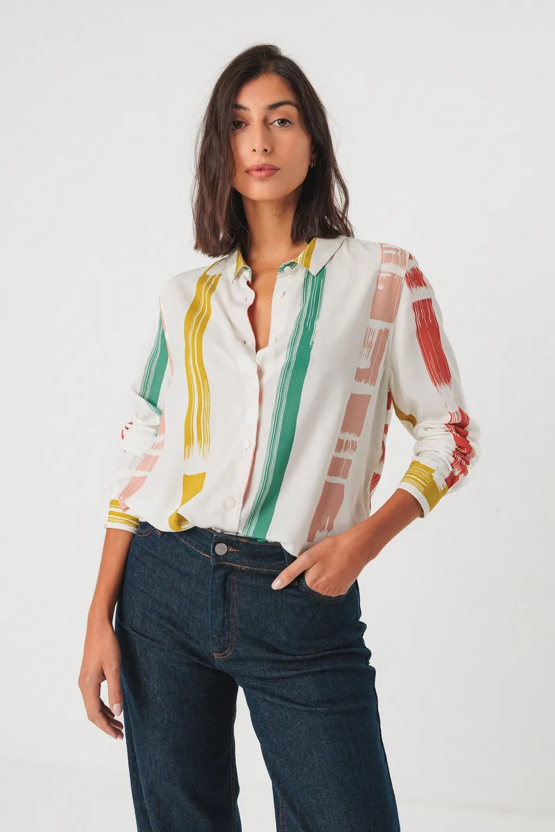 SKFK SKFK Damen vegan Shirt Asune Mehrfarbig Grün/Gelb, Dunkelgelb, – Produktbild 1 von 2