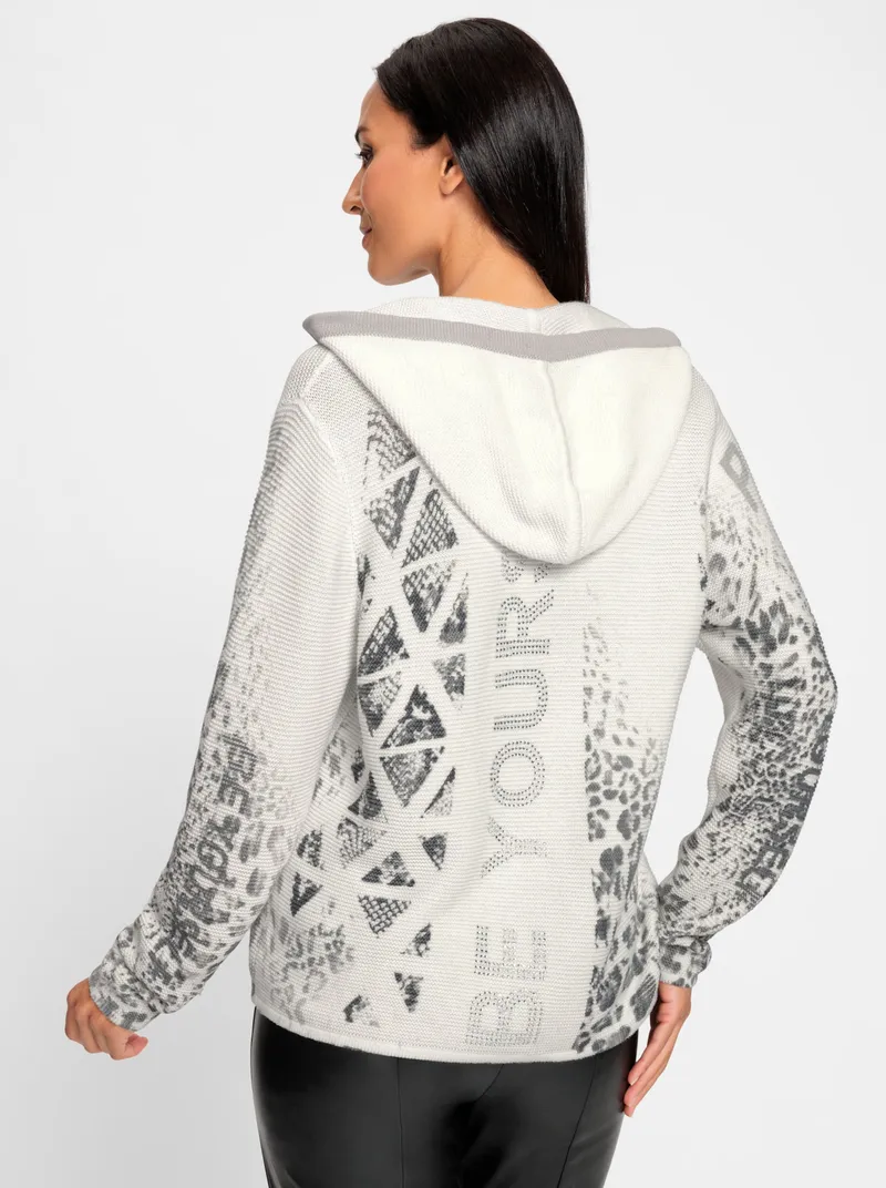 heine Kapuzenstrickjacke, Ecru-hellgrau-bedruckt, – Produktbild 2 von 2