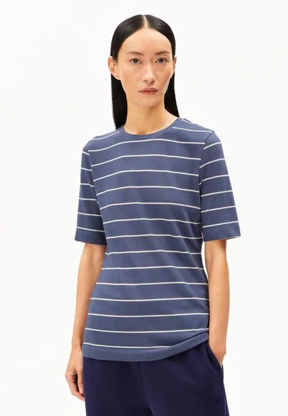 ARMEDANGELS ARMEDANGELS JAANISARA FINE STRIPE Damen T-Shirt aus Bio-Baumwoll Mix, Nightshadow-oatmilk, – Produktbild 1 von 4