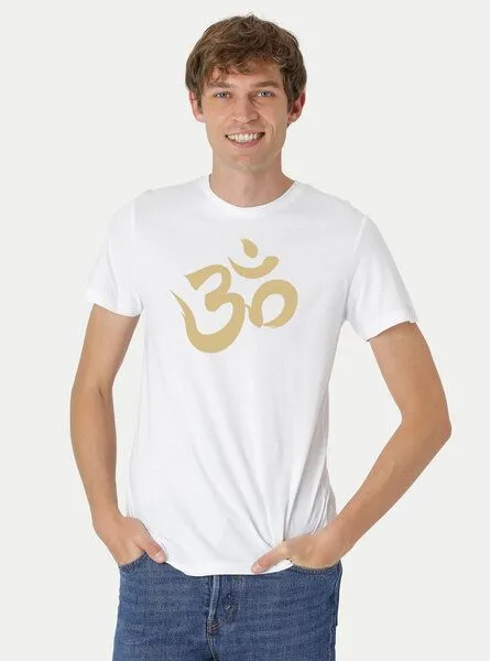 Peaces.bio - handbedruckte Biomode Peaces.bio - handbedruckte Biomode Fit T-Shirt "Om" Herren, Weiss, – Produktbild 2 von 3