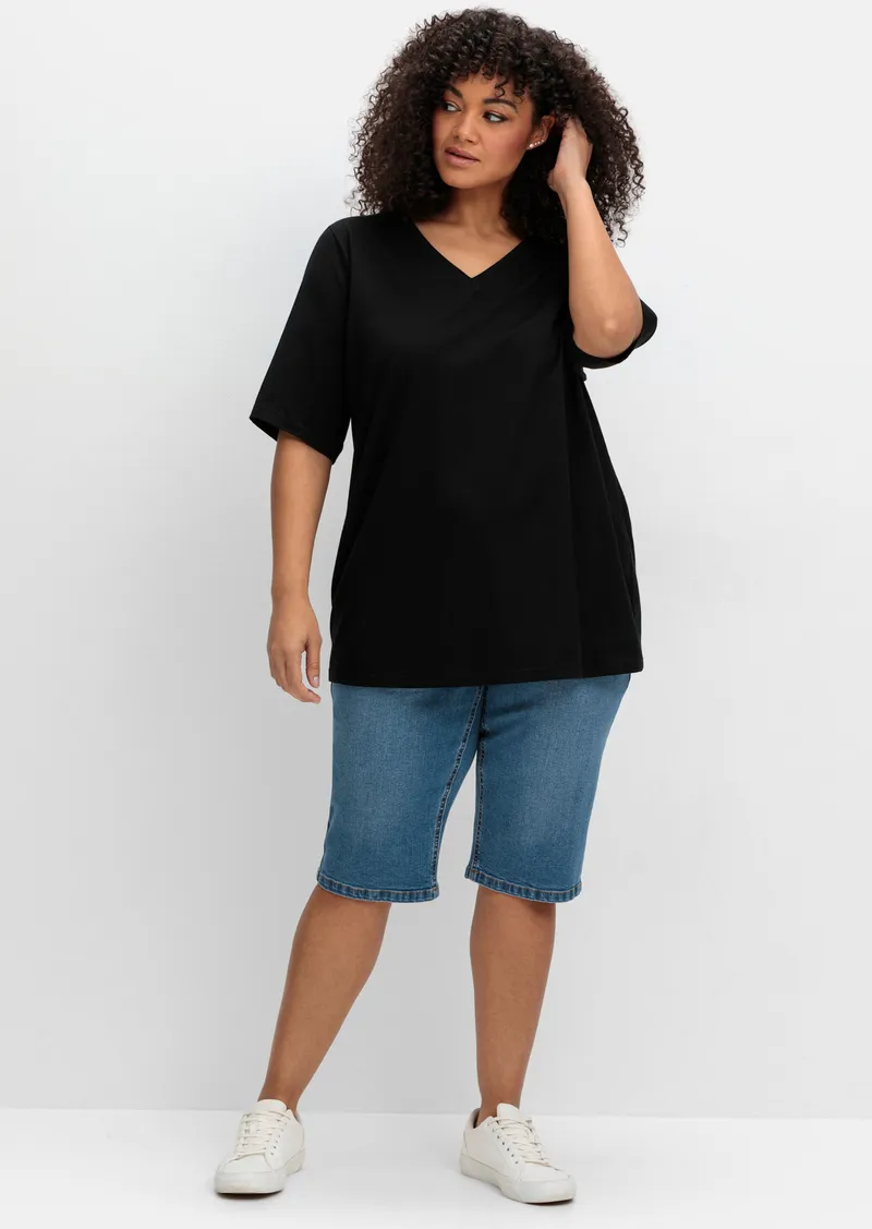sheego V-Shirt schwarz, Schwarz, – Produktbild 2 von 2
