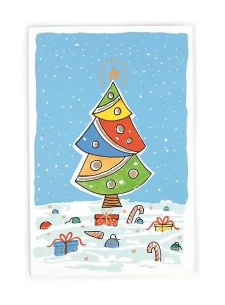El Puente El Puente Weihnachtskarte "Weihnachtsbaum mit Geschenken" | Fair Trade & Handmade aus Indien, Mehrfarbig, – Produktbild 1 von 1