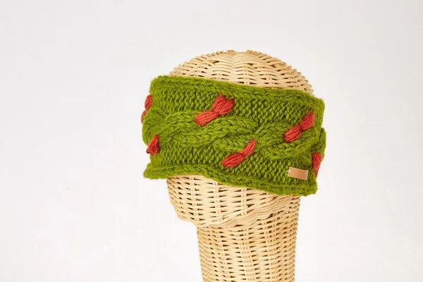 short'n'pietz short'n'pietz Schurwollstirnband zweifarbig mit Zopfmuster, handgestrickt, Grün rost, – Produktbild 1 von 1