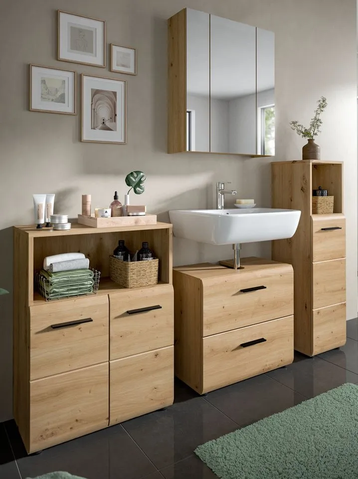 Inn.Furn Kommode Cover (Badschrank in Eiche Artisan, 2-türig, 60 x 80 cm), mit viel Stauraum, Beige, – Produktbild 4 von 5